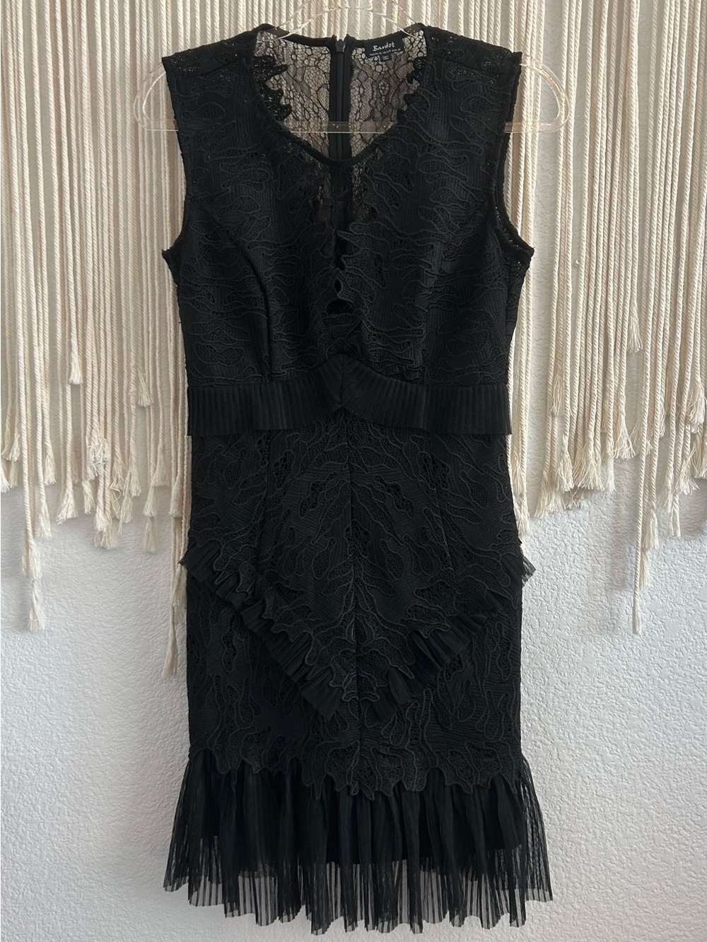 Bardot Black Lace Pleated Mini Dress - Picture 3 of 13